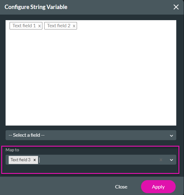 Screenshot of configure string variable window 