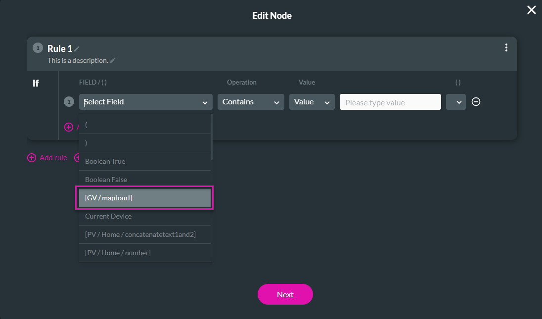 Screenshot of the edit node mapping fields 