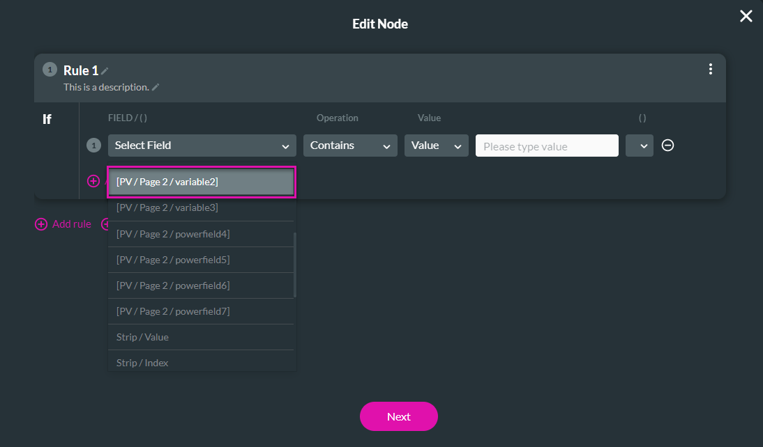 Screenshot of the edit node variable mapping window 