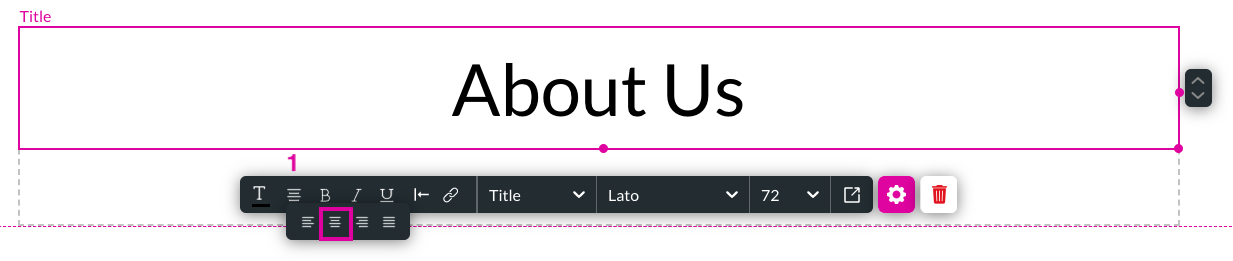 Screenshot displaying the center align option for the title text element 