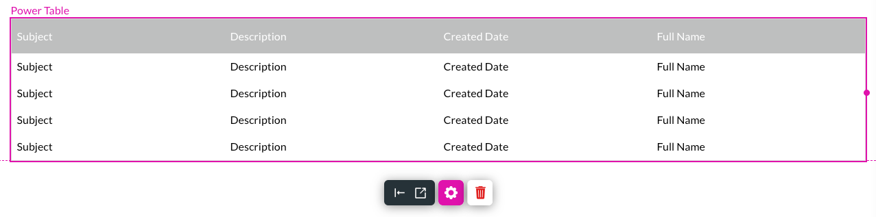 Preview of the power table example 