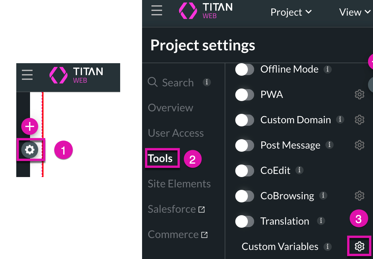 Screenshot of the Titan project settings displaying the Tools tab 