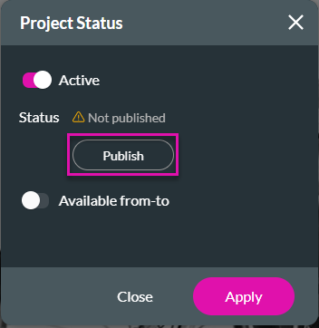 Screenshot of the project status window 