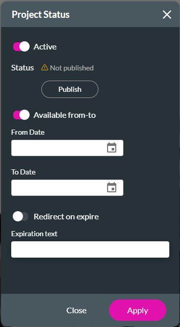 Project status to and from date 