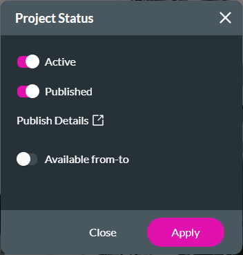 Screenshot of the project status  window