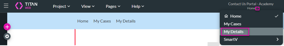 Screenshot showing the home page dropdown menu expanded with the My Details page highlighted 