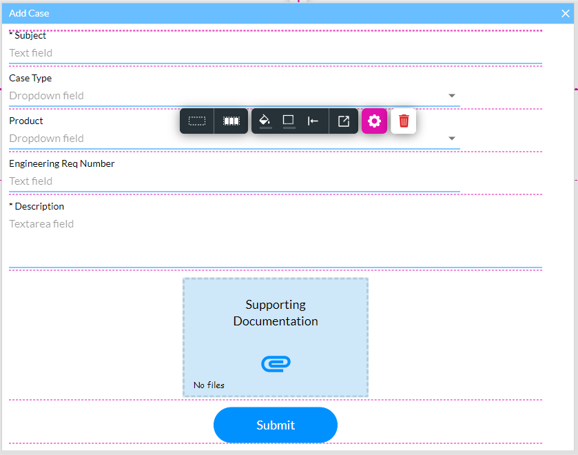 Screenshot showing add case modal example 