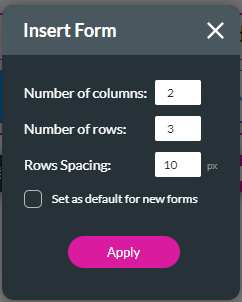 Screenshot of the insert form window 