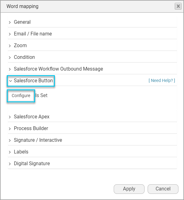 word mapping salesforce button