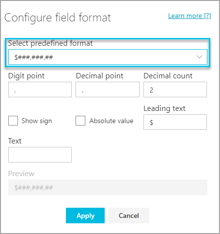 select predefined format