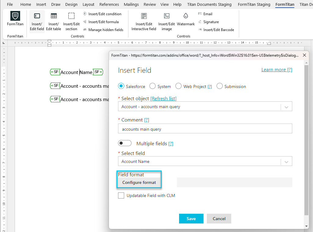 Configure format 