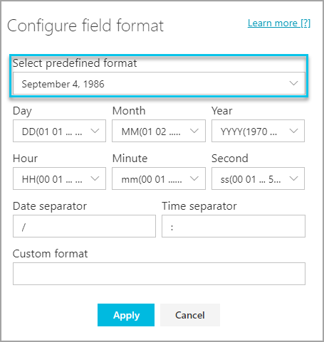 Configure field format> select predefined format