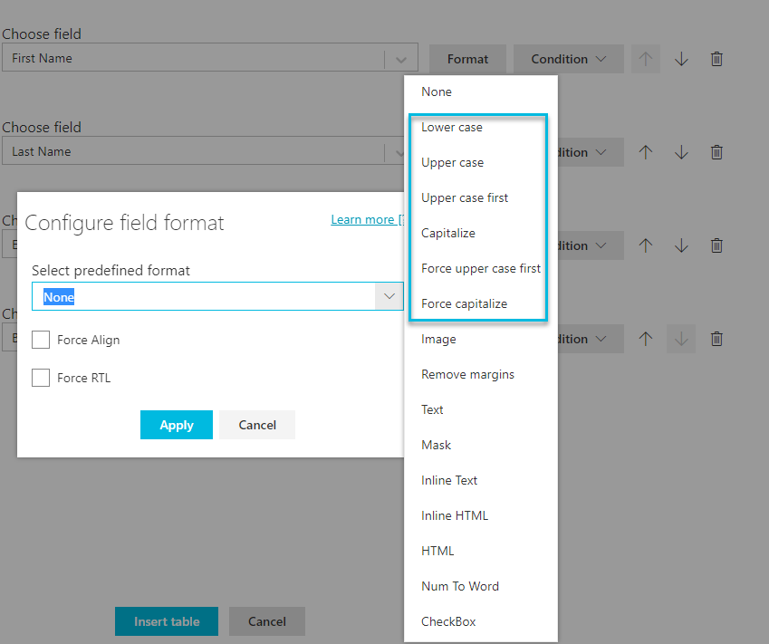 configure field format 