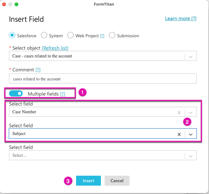 Add multiple fields to a section.