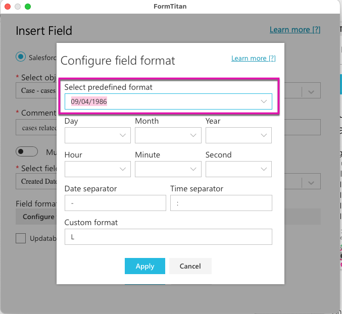 Configure field format - Date. 