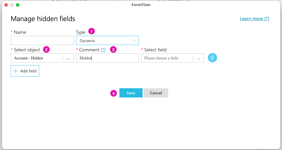 Manage hidden fields - dynamic type 