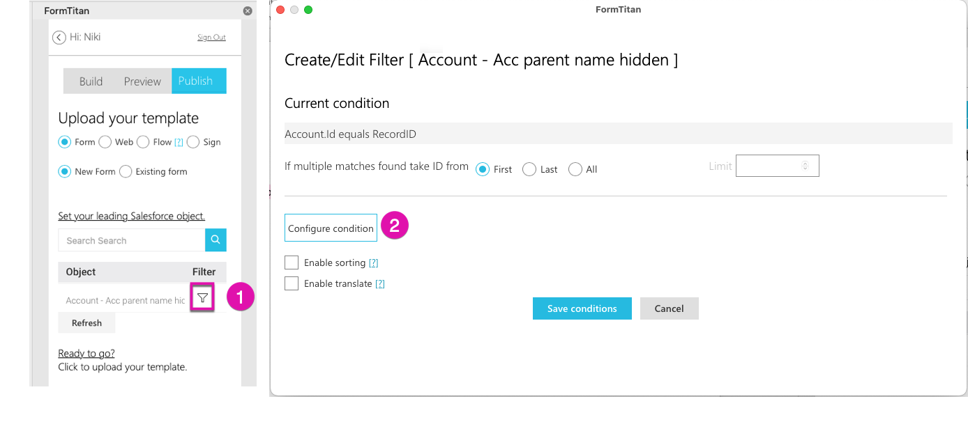 Create/Edit filter current condition 