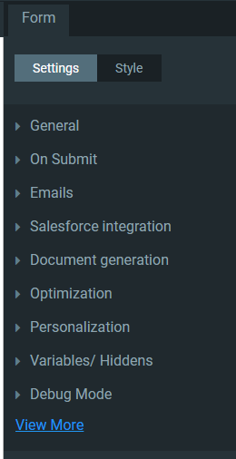 form settings options 