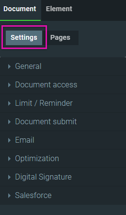 document settings menu 