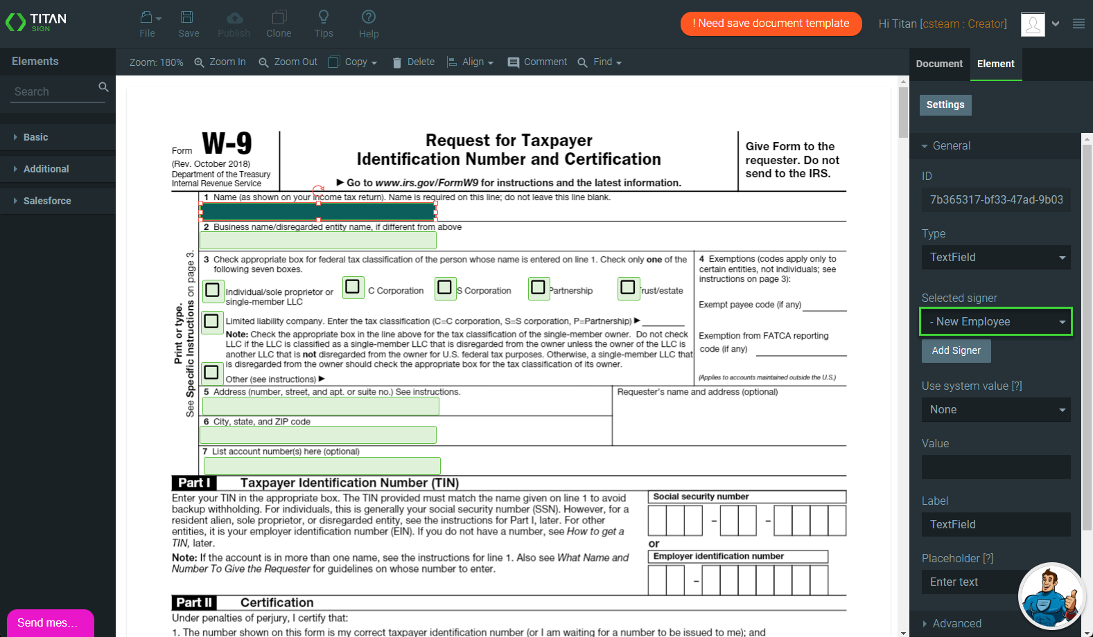 assign fields to signer 