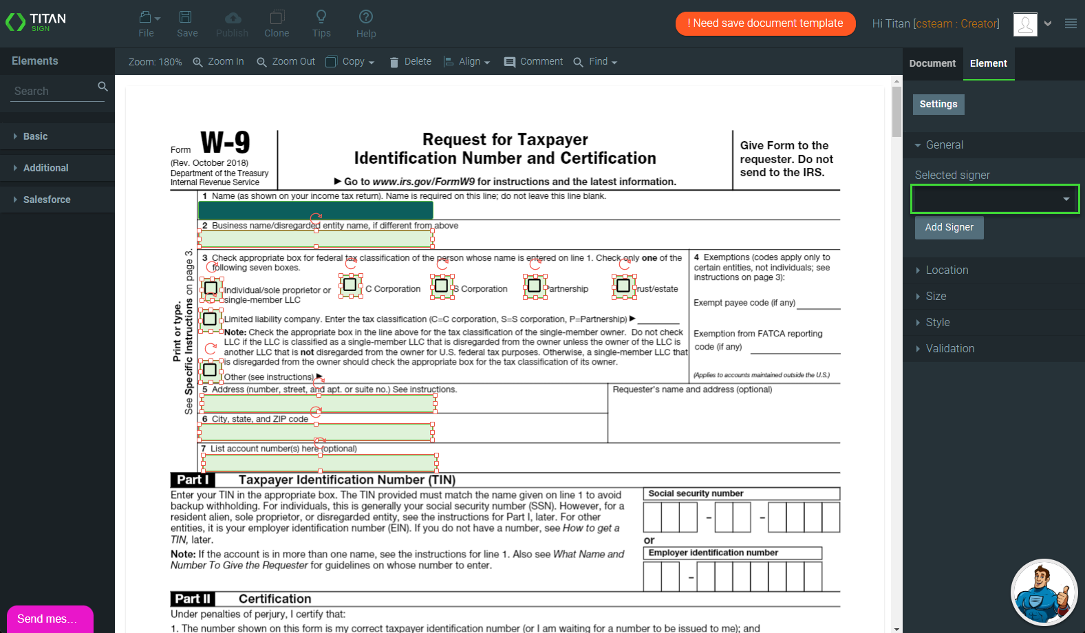 use drop down to select signer 