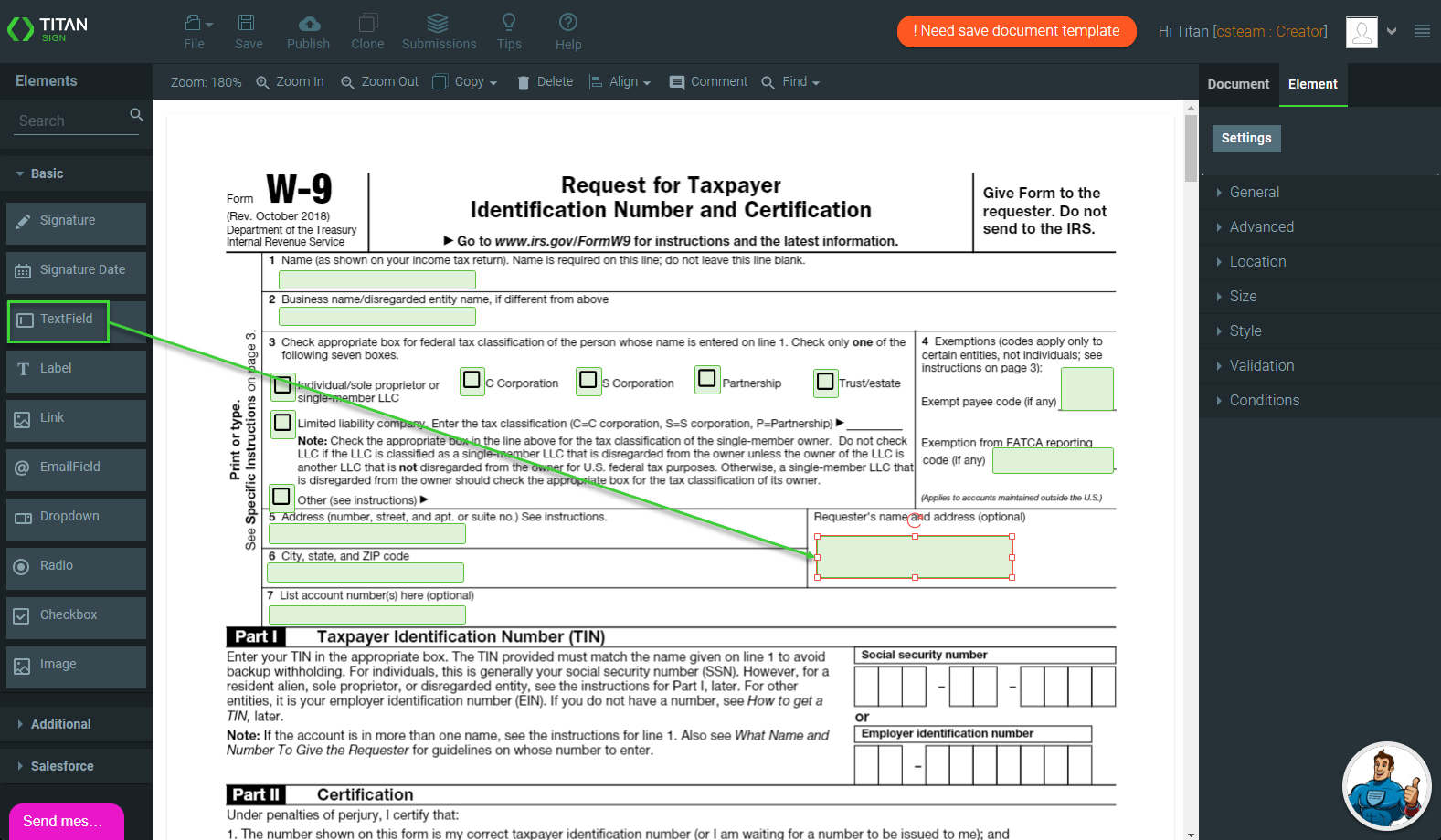 adding text fields to a document 