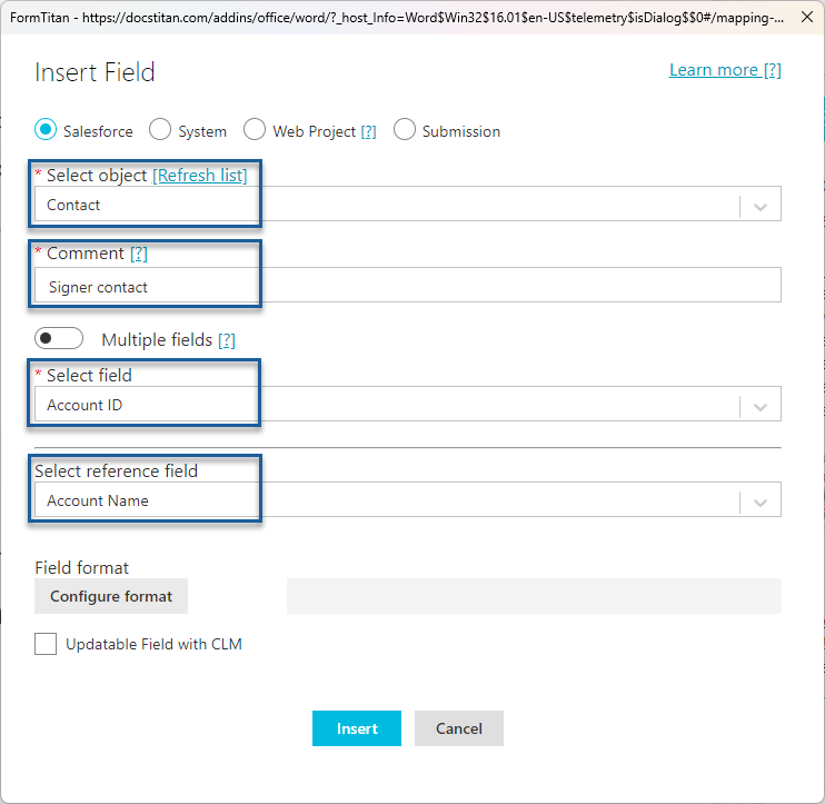 Configure fields 