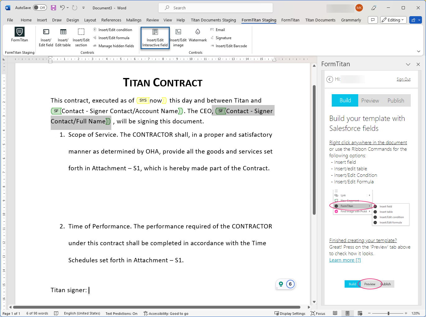 Insert/Edit interactive field 