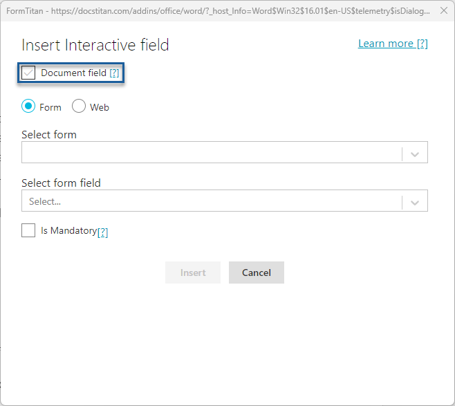 Enable document field checkbox 