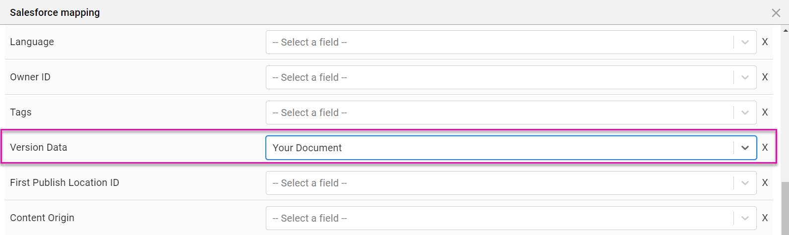 version data mapping 