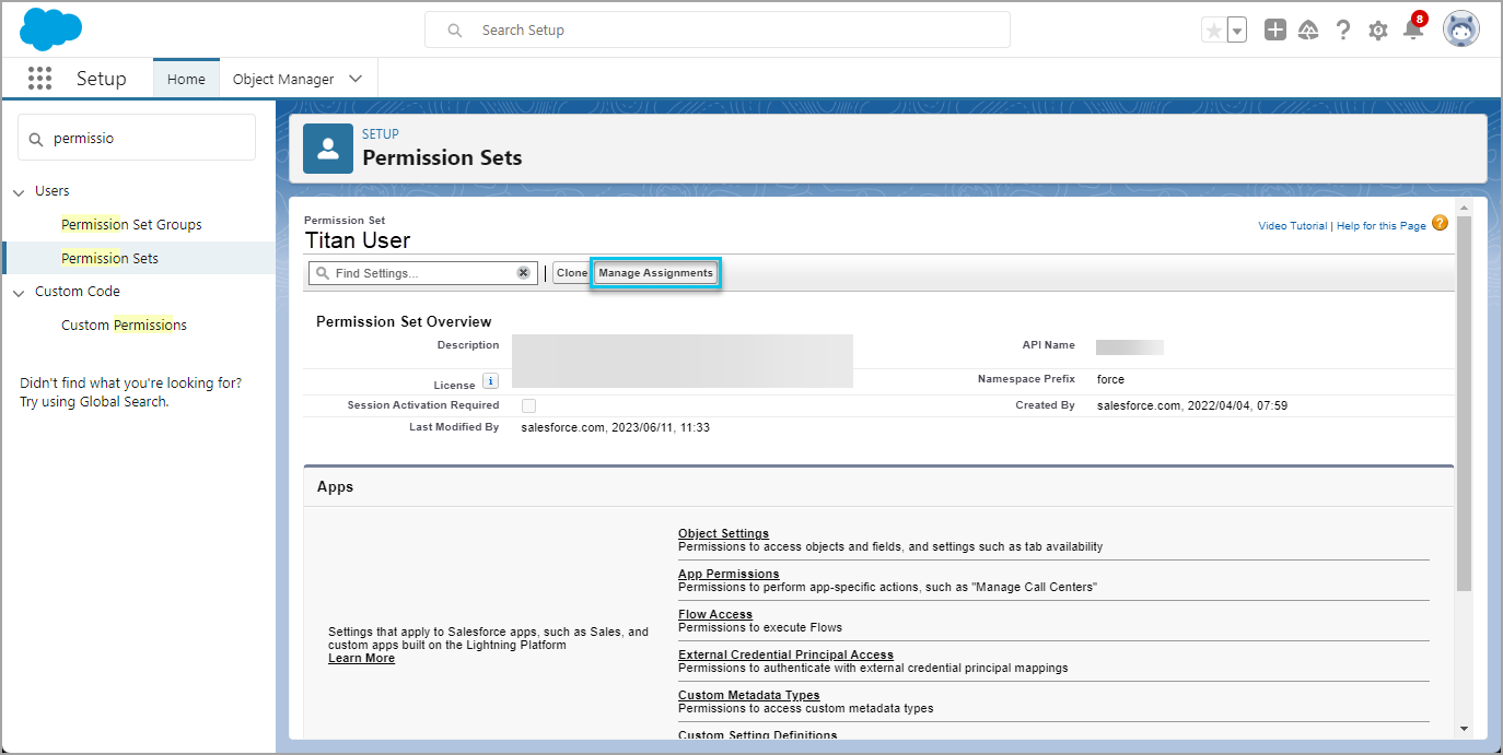 Permission sets current assignments 