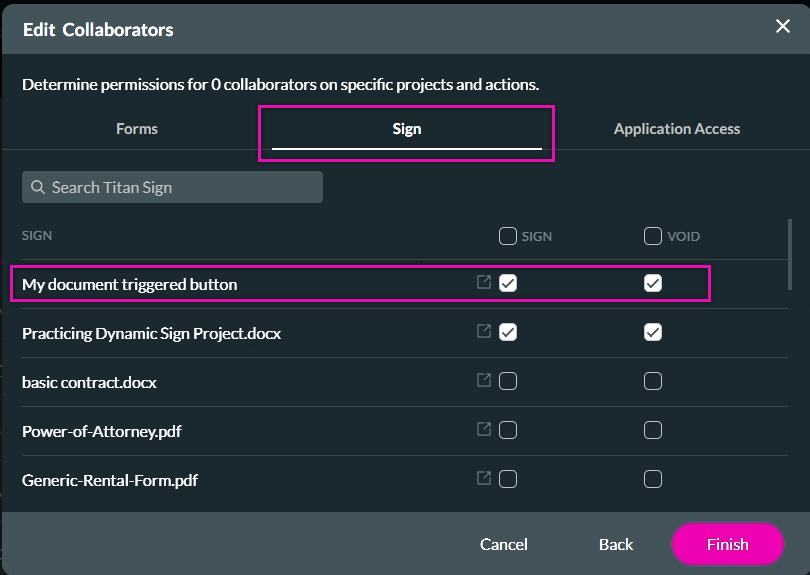 Determine permissions for sign documents 