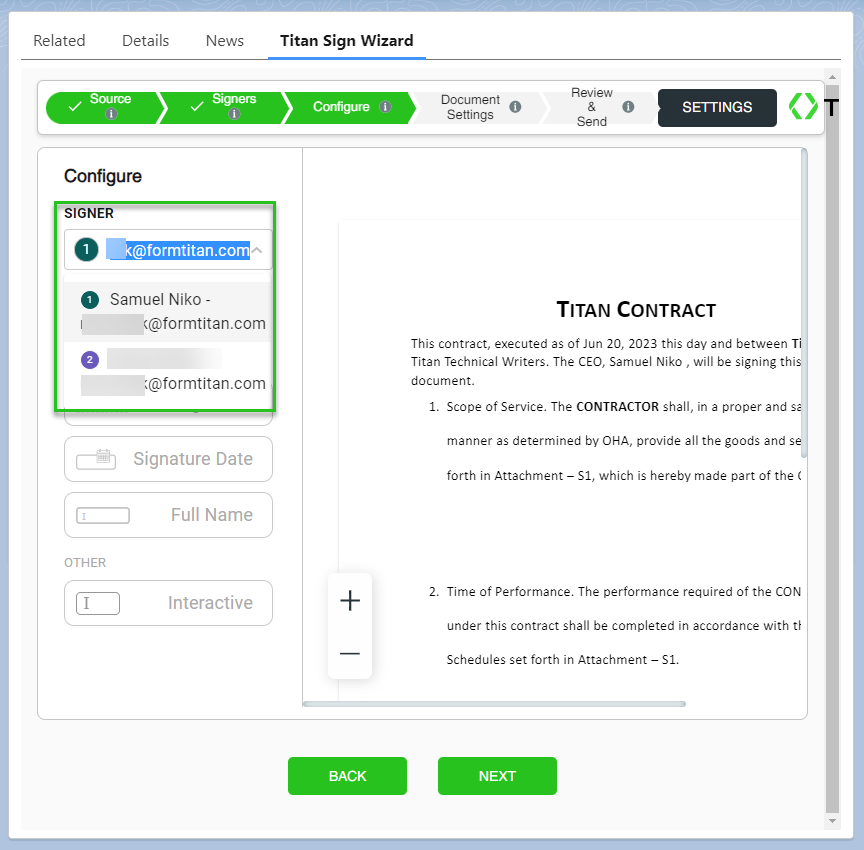 Configure the document by assigning fields to signers 