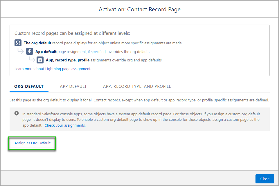 activation: contact record page 