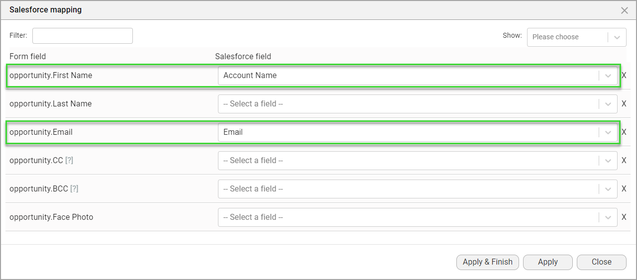 mapping salesforce fields 