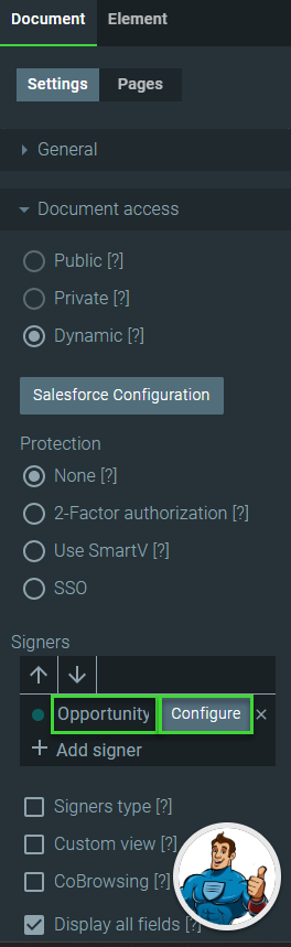 configure button for signer 