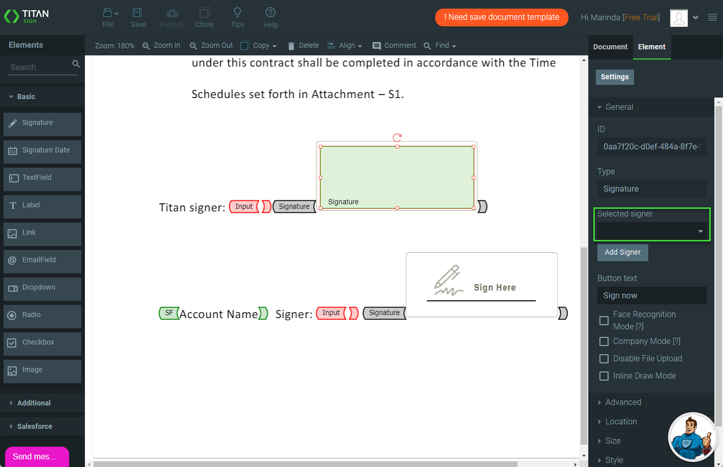 Assigning fields to signers 