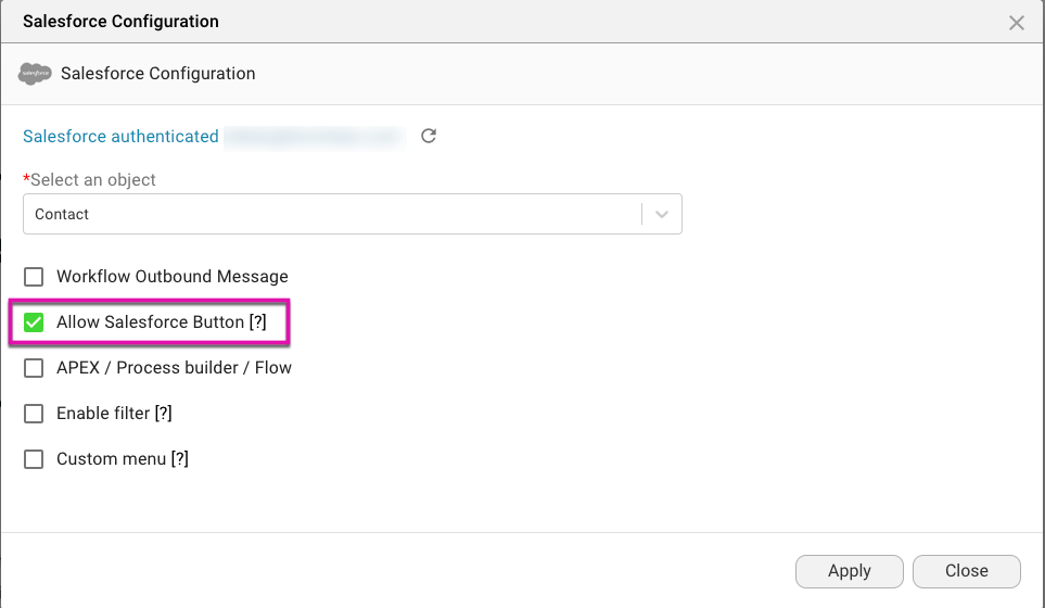 Enable Allow Salesforce Button