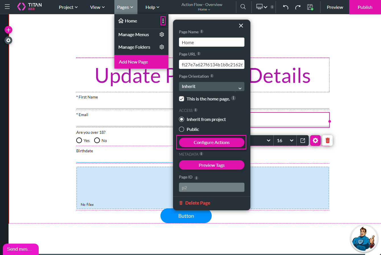 configure actions options 