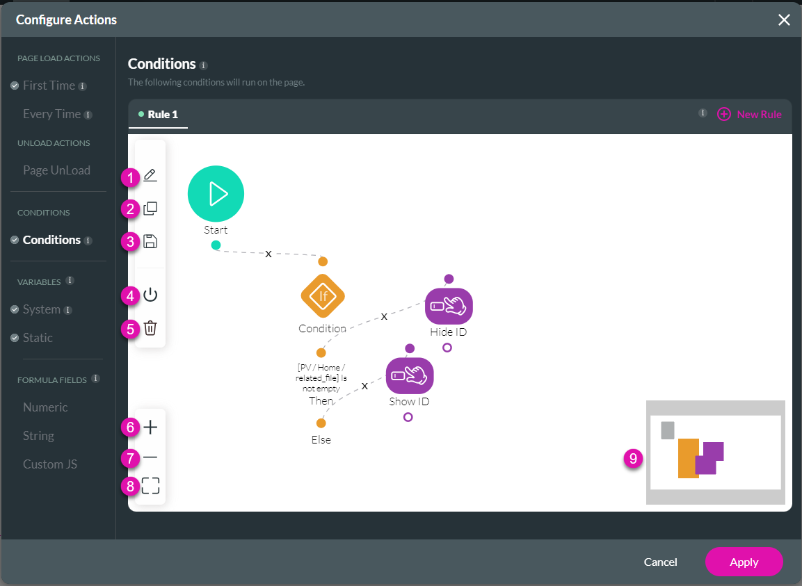 configure actions menu 