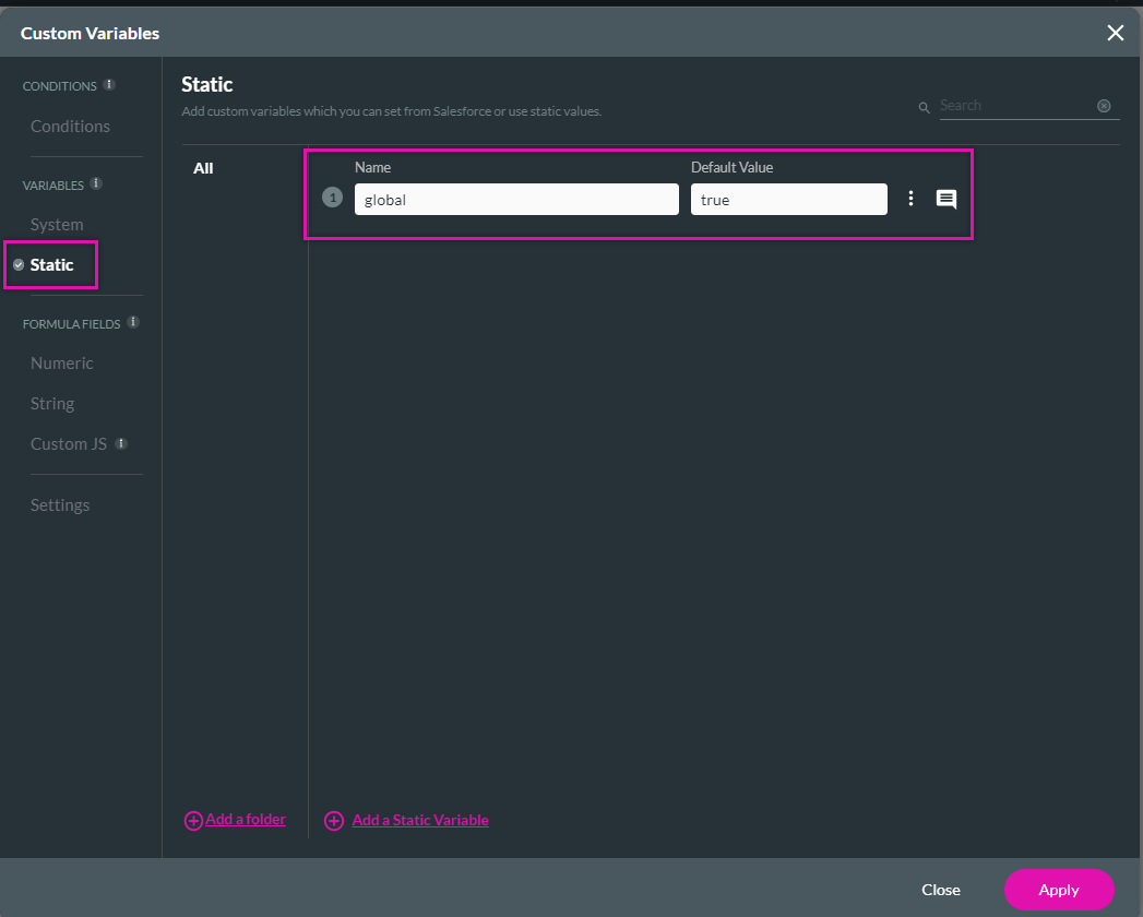 configure static variable 