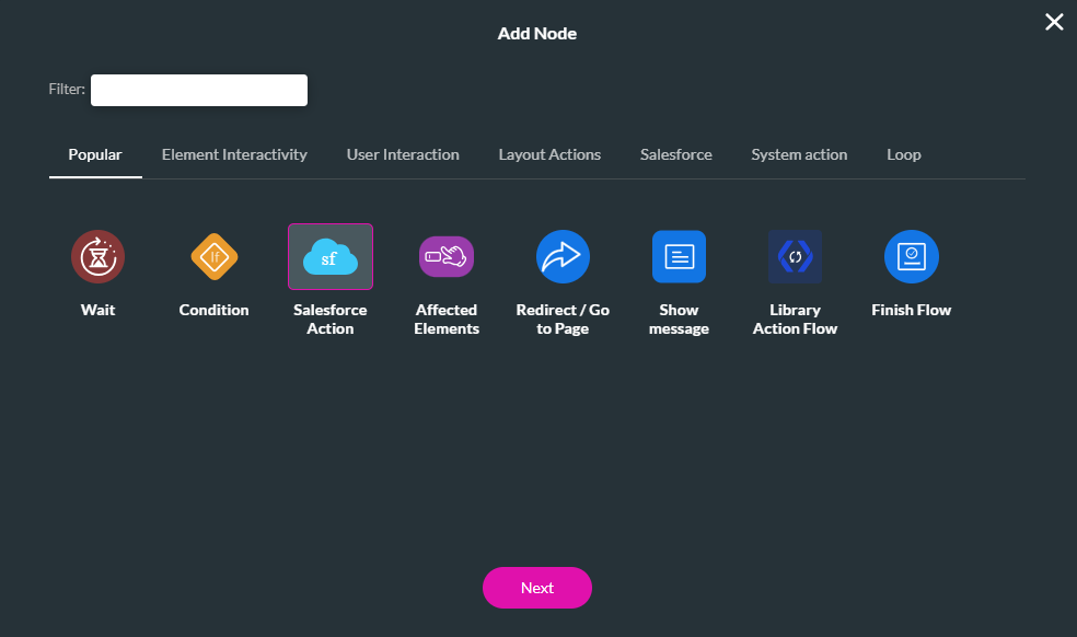 salesforce action node 