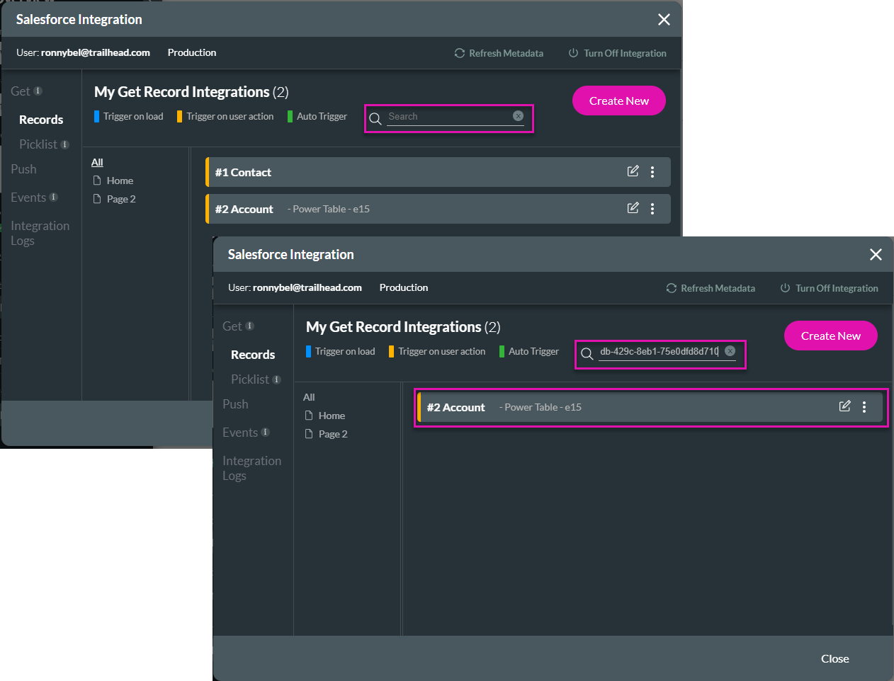 salesforce integration screen