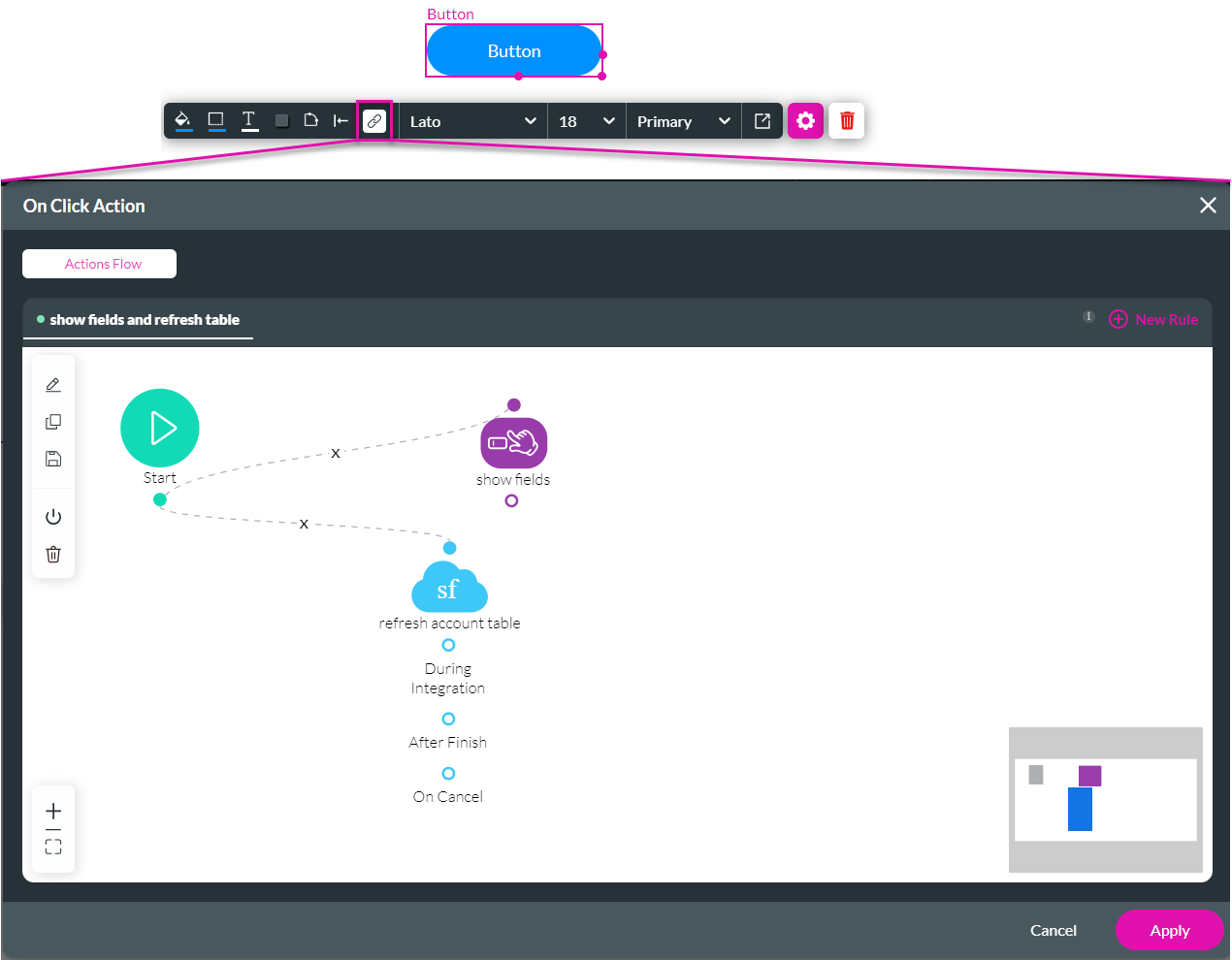 configure actions screen 