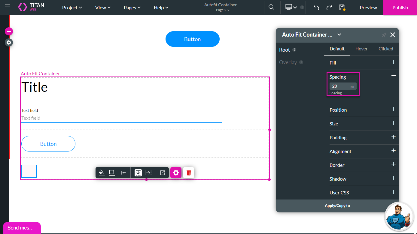 Screenshot of the autofit container settings showing the spacing auto adjusting 