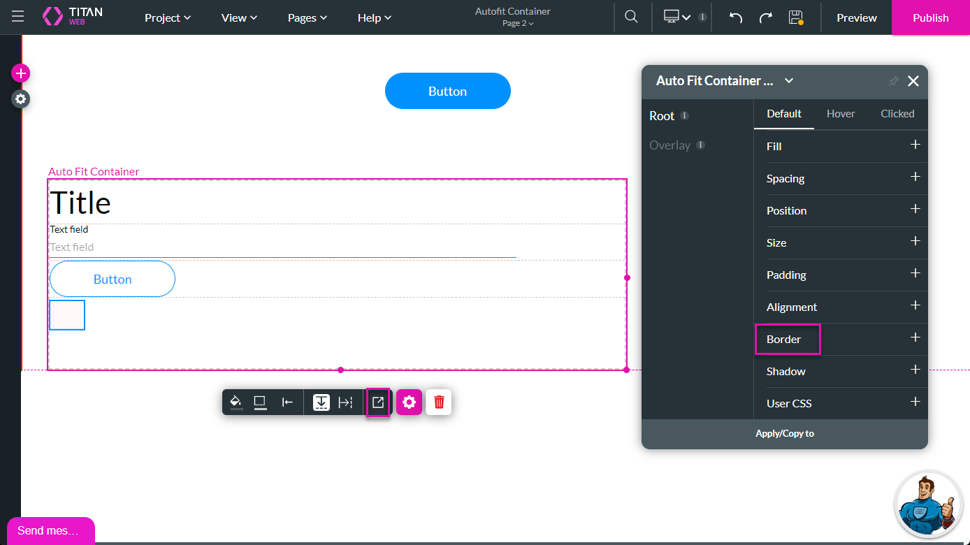 Screenshot of the autofit container settings displaying the border drop-down