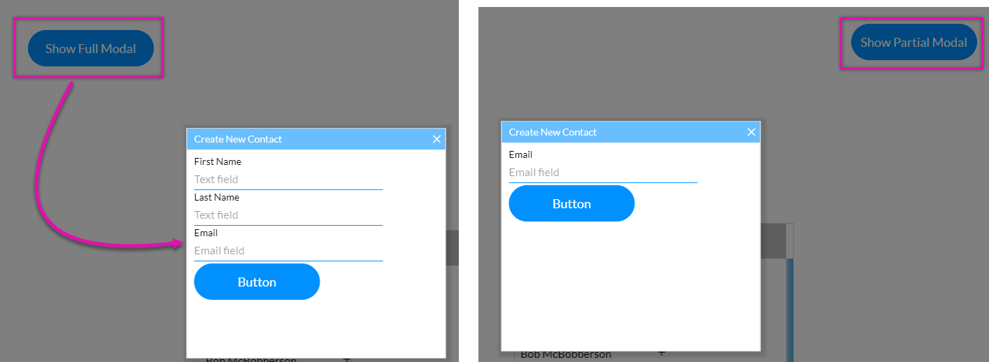Screenshot showing differences between a full or partial modal 