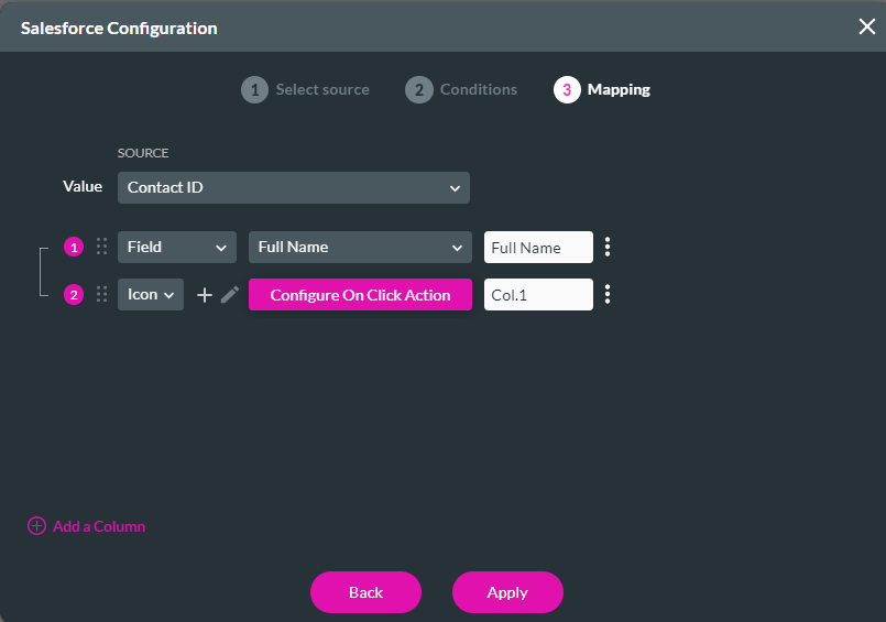 Screenshot of the Salesforce Configuration window showing the Mapping step 