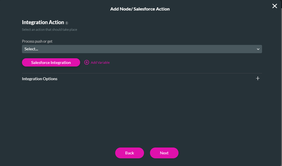 Screenshot of Add Node Salesforce Action window 