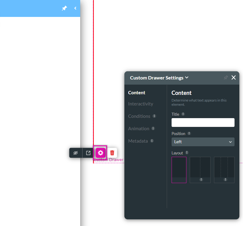 Screenshot of custom drawer settings 